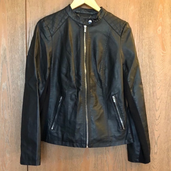 A.N.A - Faux Leather Jacket With Knit feature Black Size L - Picture 3 of 12